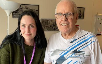 Marketing Officer Kirstie with resident Harold at Lawley Bank Court, Telford