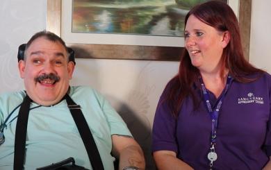Resident, Ian Troops and Wellbeing and Inclusion Assistant, Helen Flowers at Roman Ridge, Sheffield