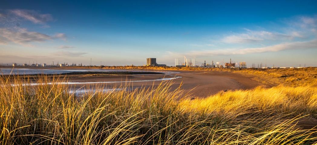 Golden sand dunes surrounding the port on the river Tees.