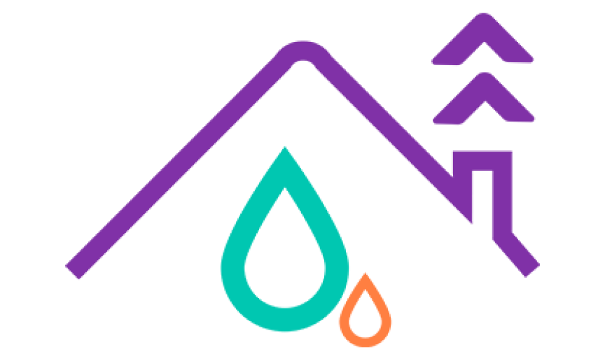 Purple house outline with outlined water droplets underneath