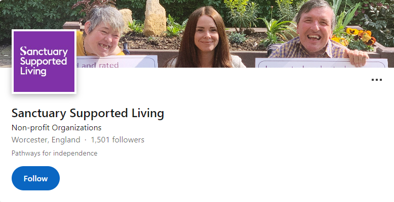 The header of Sanctuary Supported Living's Linkedin profile