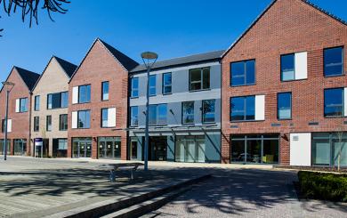 Stylish, new build property using a mixture of pointed and sloping roof styles, generous multi rectangular window frames allowing tonnes of natural light