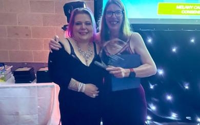 Milly Gaskin and Debbie Wright from Montague nursing home holding their award