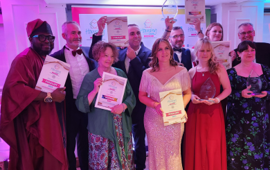 Members of staff of Sanctuary Supported Living at the awards ceremony holding their awards