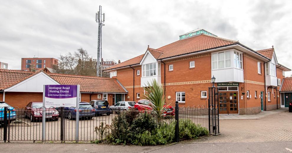 Large corner plot care facility with off road parking, dropped curb access and a fresh, orderly approach to Montague Road Nursing Home.