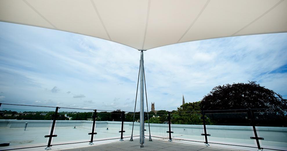 The rooftop balcony is home to a fenced and covered viewing point looking out over Torquay.