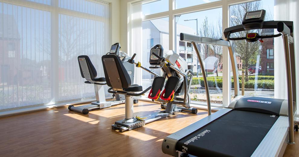 A reasonably sized gym is housed looking out onto the communal areas. Featuring state of the art equipment.