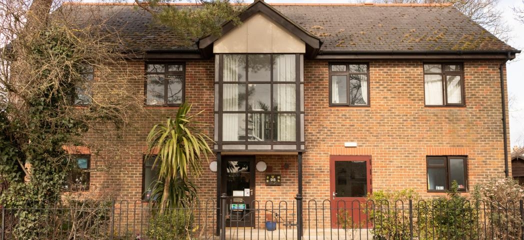 Large detached property with prominent second storey central window and added pointed roof feature. Which sits above the main entrance to the Old Milton Road shared house.