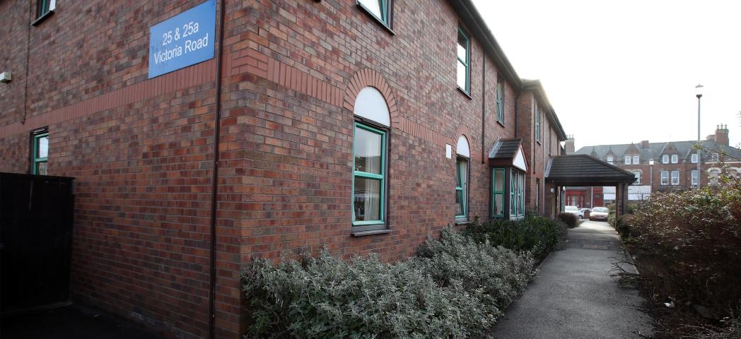Sizable brick built facility providing support for young people who are homeless or at risk of homelessness at Victoria Road.