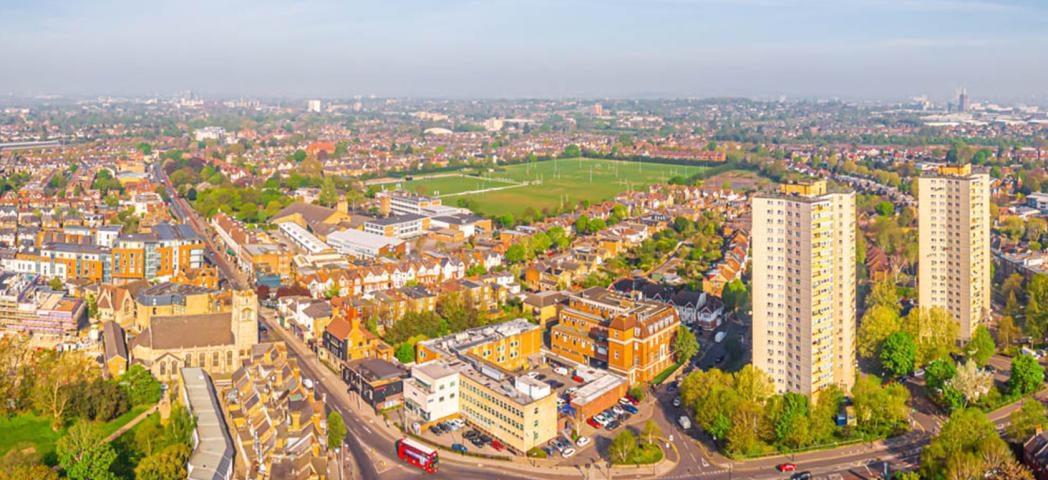 Aerial view of Acton town.