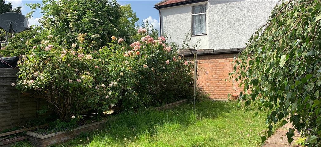 Exterior image of Church Street, London, a contemporary brick building with green long grass in front with pink rose bushes growing in a flower bed to the left hand side