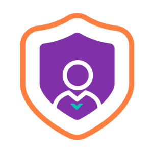 An icon with the outline of a person in a shield