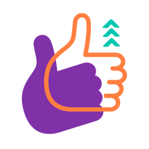 An icon showing a purple hand and an orange hand both with their thumbs up