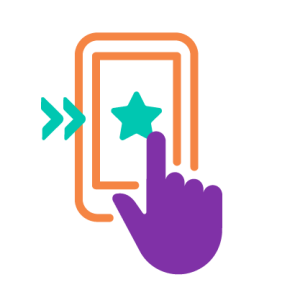An icon showing a hand using a smart phone or tablet