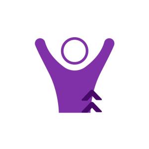 Purple graphic of a person cheering with hands up