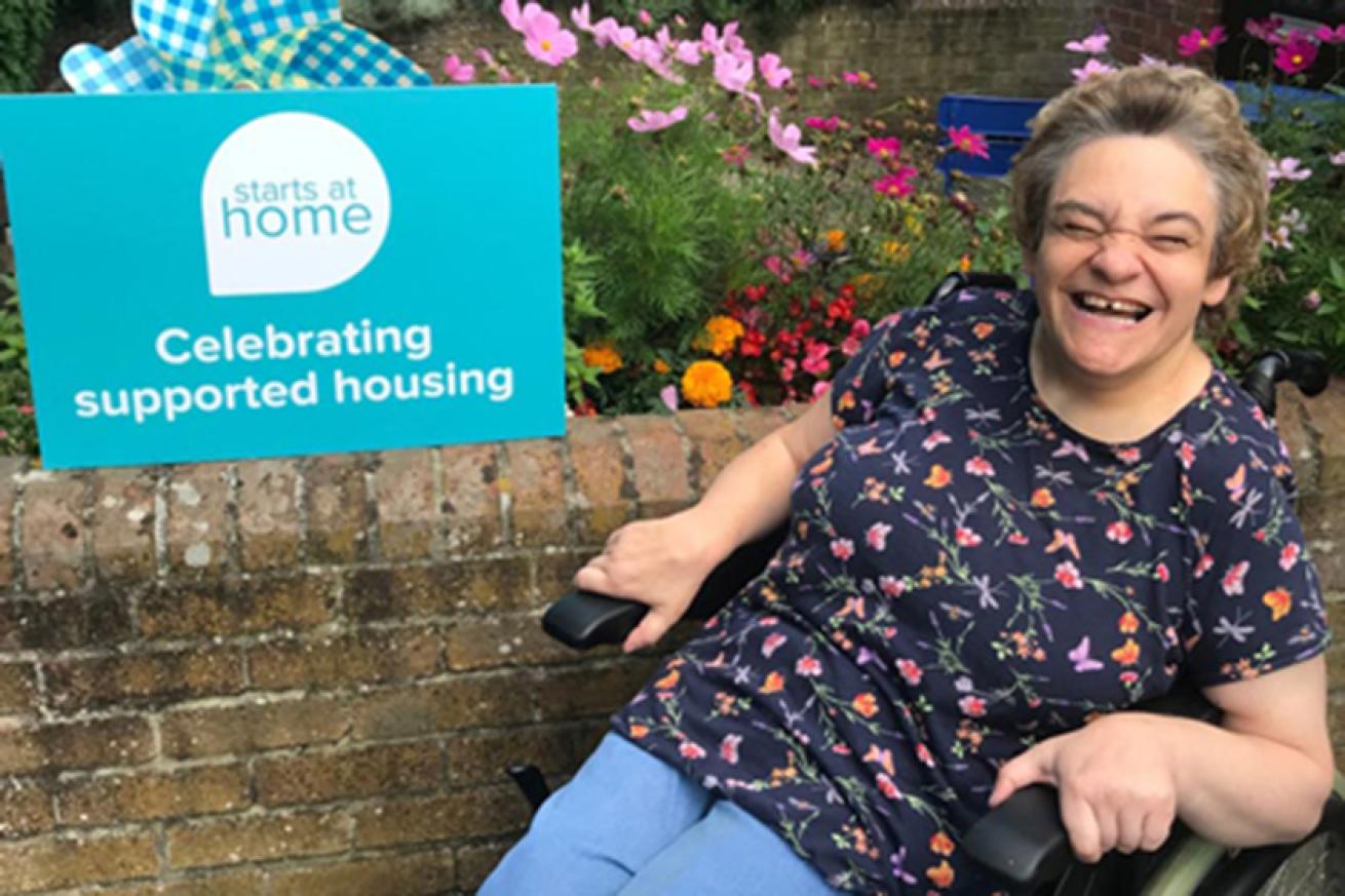 Supported Living resident celebrating the supported housing starts at home campaign