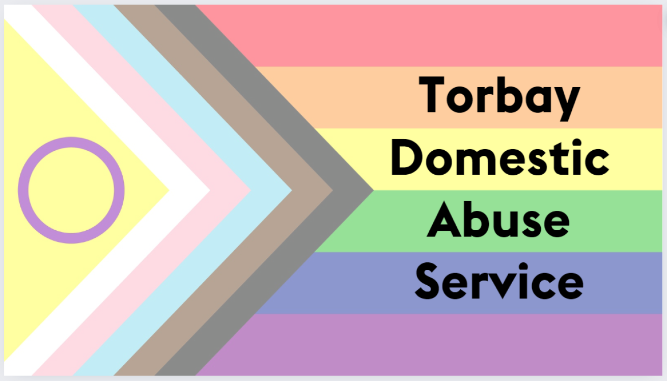 An image of the Pride flag with 'Torbay Domestic Abuse Service' overlaid