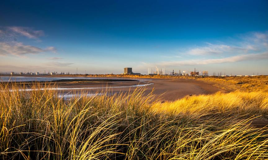 Golden sand dunes surrounding the port on the river Tees.