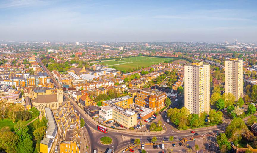 Aerial view of Acton town.