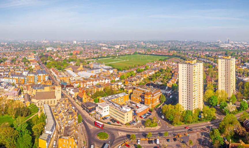 Aerial view of Acton town.