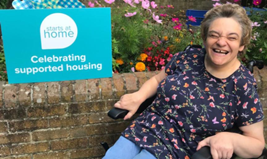 Supported Living resident celebrating the supported housing starts at home campaign