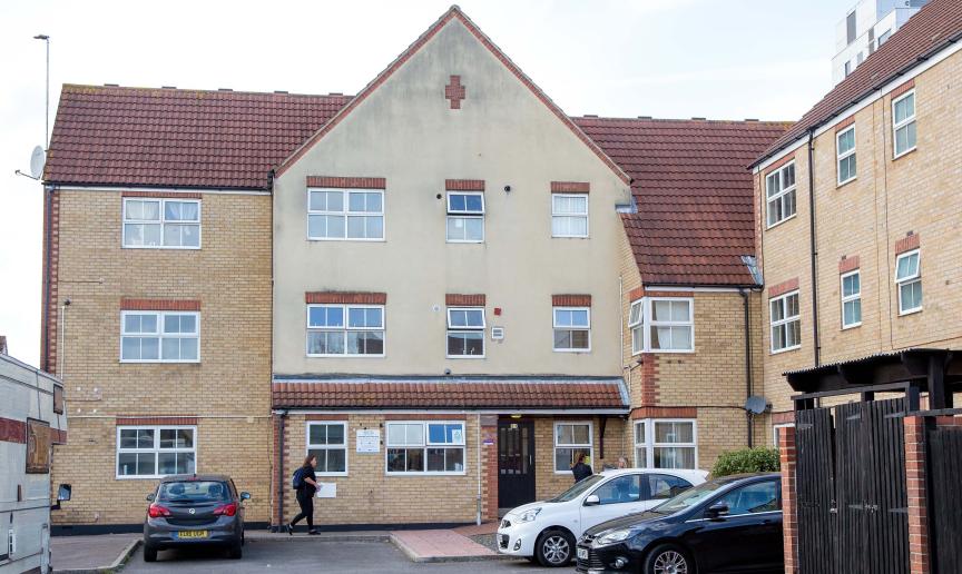 The characteristic, yellow brick built corner plot building, with a decorative red brick addition above the storey elevation wrapping the property and a magnitude of bright white framed windows decorating the exterior. 