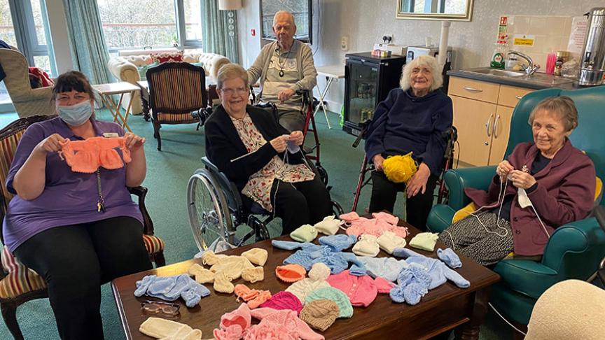 Residents knitting together