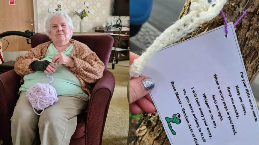 Collage showing Sanctuary residents creating Worry Worms