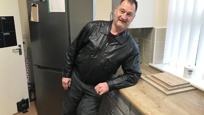 Sanctuary Supported Living Resident, photographed in a kitchen at Station Mews, Telford