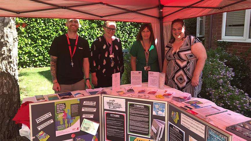 Four members of staff at the Haverhill pop up recovery cafe